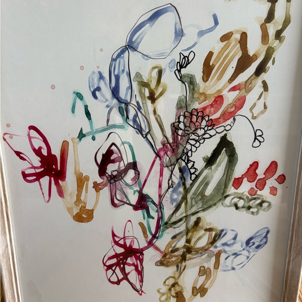 14x18 Jennifer Goldberger Abstract scribble Watercolor Art Print in Wood frame